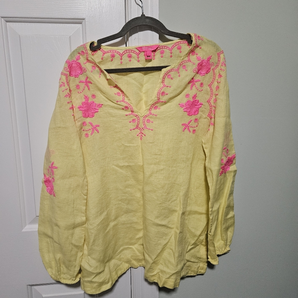 Lilly Pulitzer Coby Linen Tunic Calla Yellow Size L